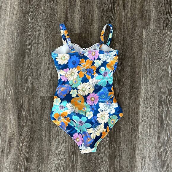 EUC Profile by Gottex Rising Sun One Piece Swimsuit D-Cup Blue Floral Ruched - Picture 5 of 15